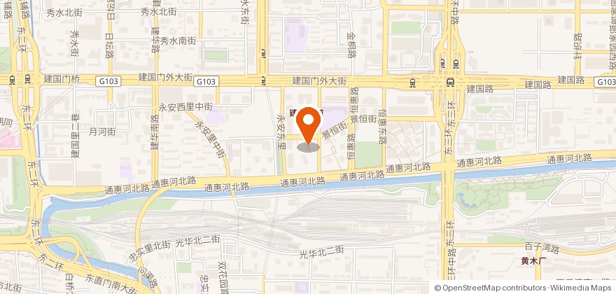 Map of central Beijing marking the CWE headquarters at Jianwai SOHO