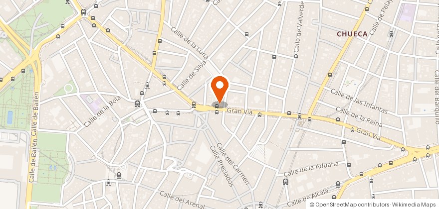 Map of central Madrid marking the CWE European office on Gran Vía